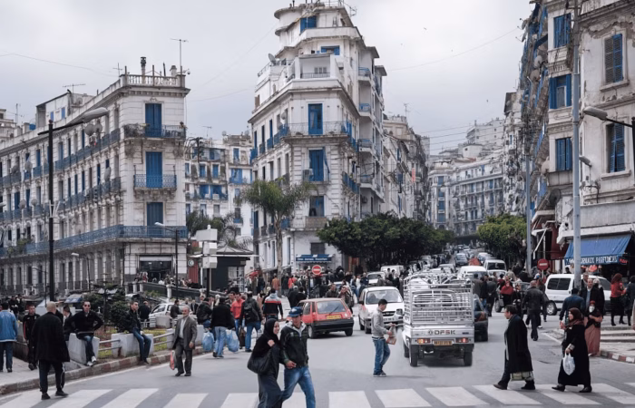 algerian and tourists walking in downtown algiers algiers city