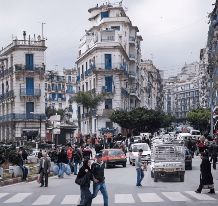 algerian and tourists walking in downtown algiers algiers city