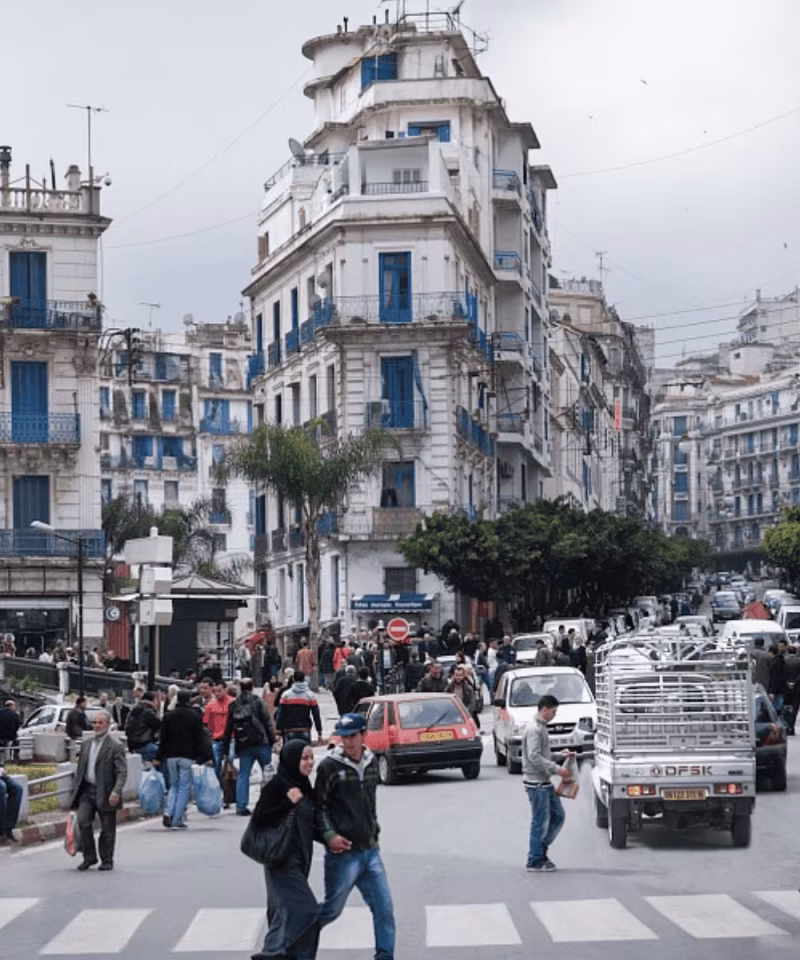 algerian and tourists walking in downtown algiers algiers city