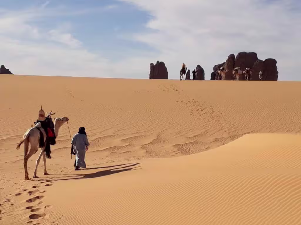 tourists in the sahara the desert of algeria